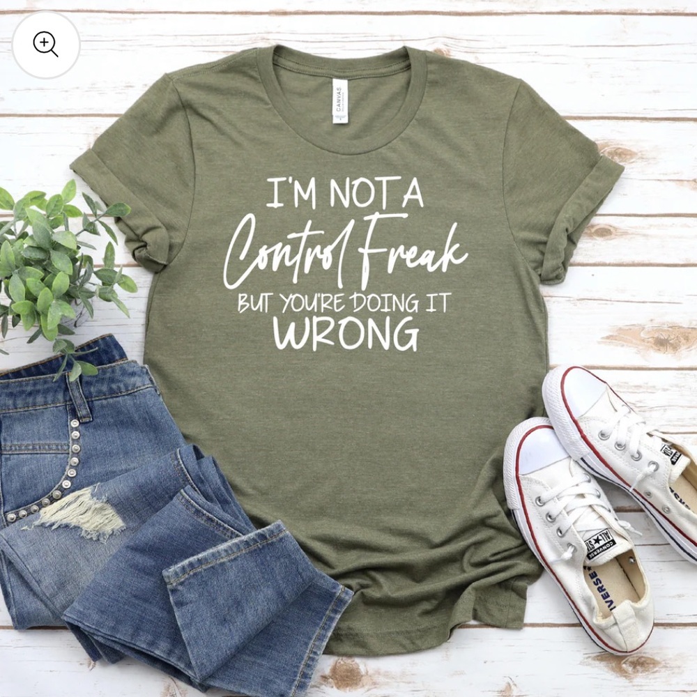 New green control freak cotton tee size small